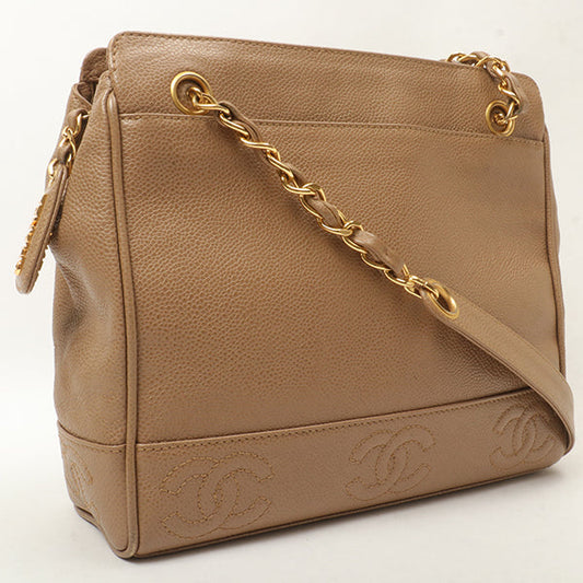 Chanel Around 1997 Made Caviar Skin Cc Mark Stitch Logo Charm Tote Bag Greige