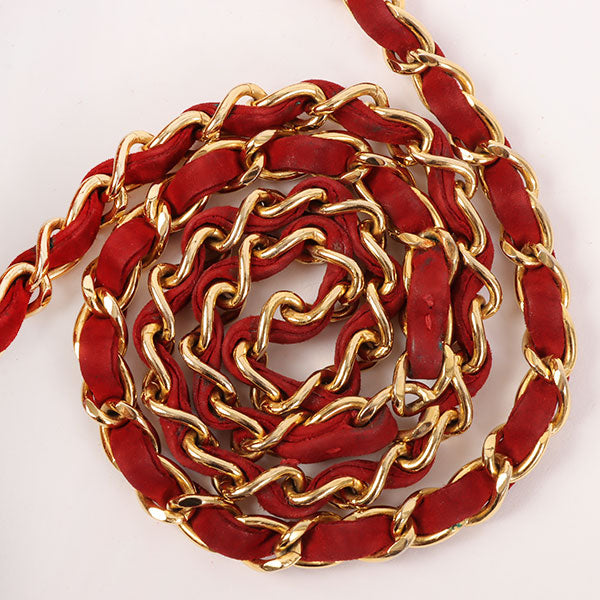CHANEL Around 1990 Made Suede V Stitch Classic Flap Chain Bag 25Cm Red