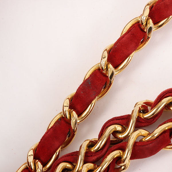 CHANEL Around 1990 Made Suede V Stitch Classic Flap Chain Bag 25Cm Red
