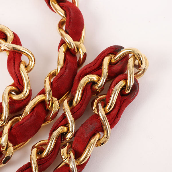 CHANEL Around 1990 Made Suede V Stitch Classic Flap Chain Bag 25Cm Red