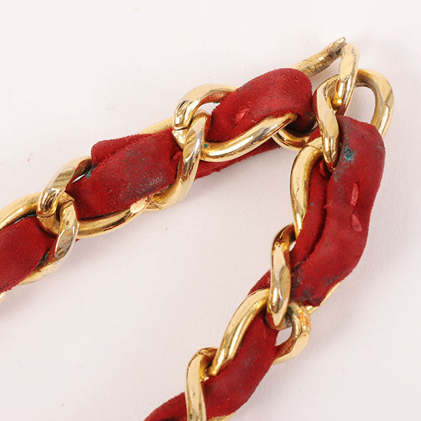 CHANEL Around 1990 Made Suede V Stitch Classic Flap Chain Bag 25Cm Red