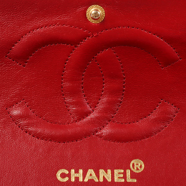CHANEL Around 1990 Made Suede V Stitch Classic Flap Chain Bag 25Cm Red
