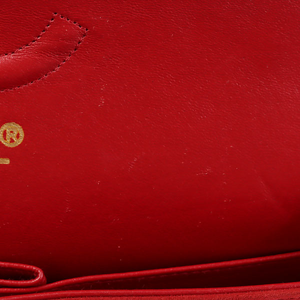 CHANEL Around 1990 Made Suede V Stitch Classic Flap Chain Bag 25Cm Red