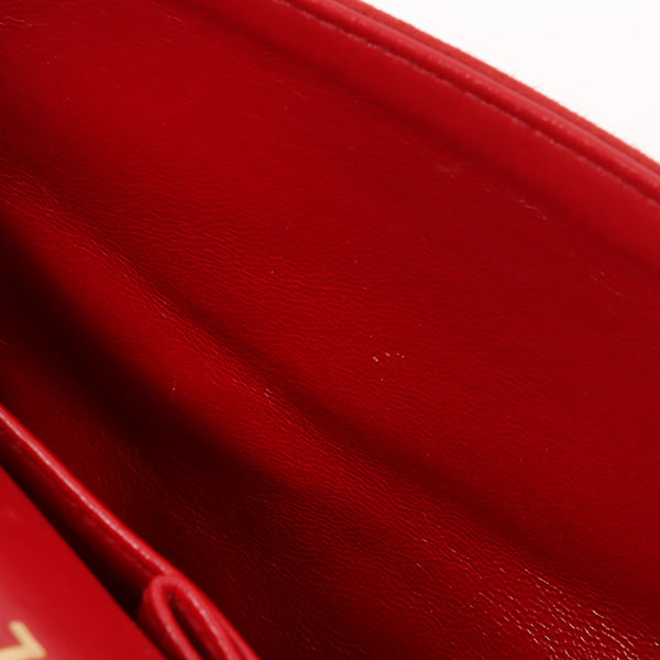 CHANEL Around 1990 Made Suede V Stitch Classic Flap Chain Bag 25Cm Red