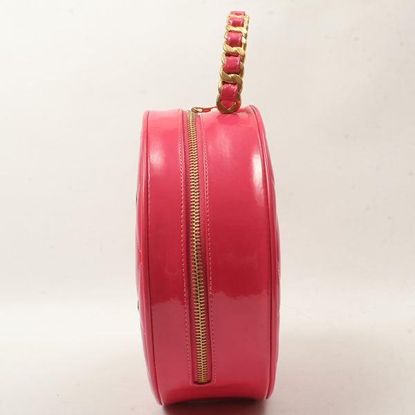 Chanel Around 1995 Made Patent Round Design Cc Mark Vanity Fuchsia Pink