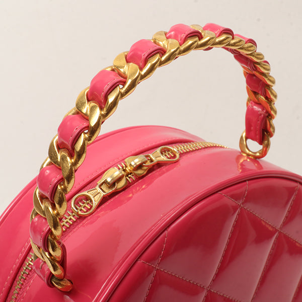 Chanel Around 1995 Made Patent Round Design Cc Mark Vanity Fuchsia Pink