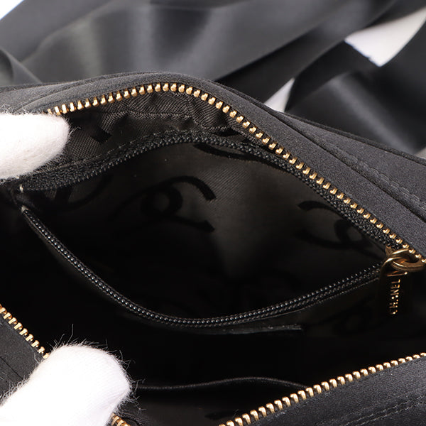 Chanel Around 2005 Made Silk Satin Cc Mark Plate Ribbon Shoulder Bag Black