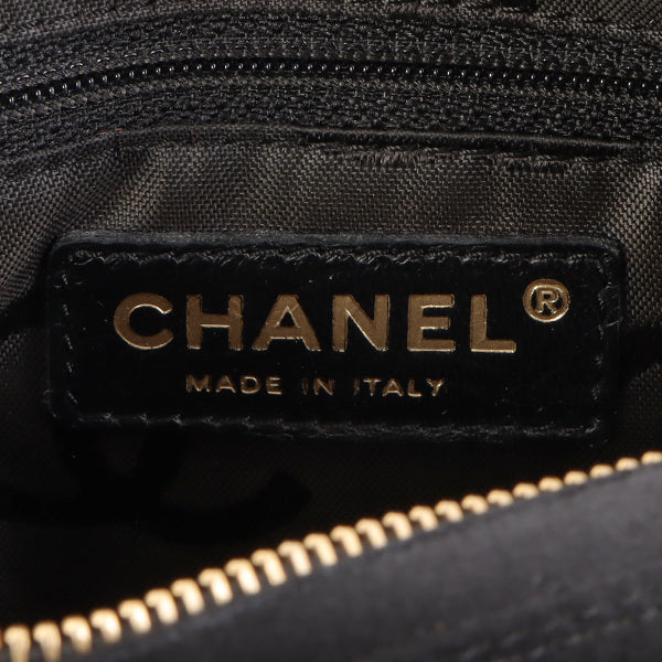 Chanel Around 2005 Made Silk Satin Cc Mark Plate Ribbon Shoulder Bag Black