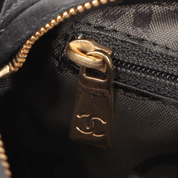 Chanel Around 2005 Made Silk Satin Cc Mark Plate Ribbon Shoulder Bag Black