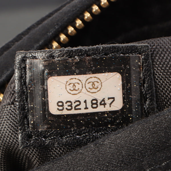 Chanel Around 2005 Made Silk Satin Cc Mark Plate Ribbon Shoulder Bag Black