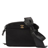 Chanel Around 2005 Made Silk Satin Cc Mark Plate Ribbon Shoulder Bag Black