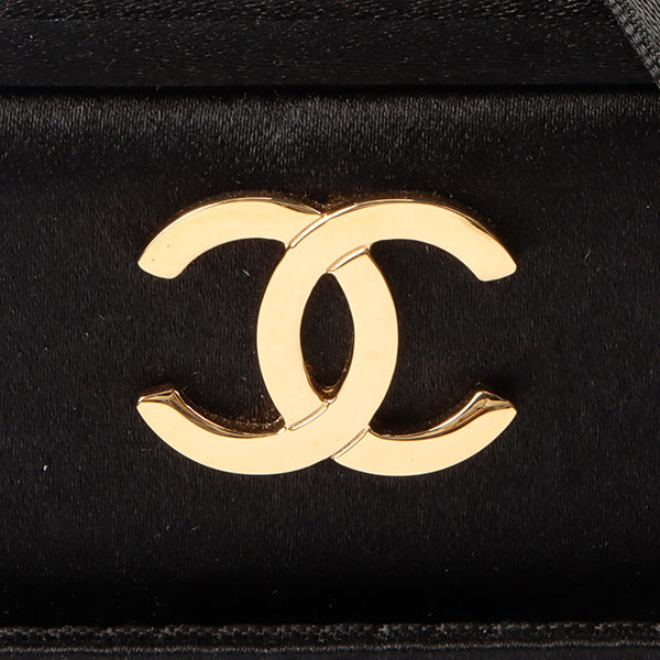 Chanel Around 2005 Made Silk Satin Cc Mark Plate Ribbon Shoulder Bag Black