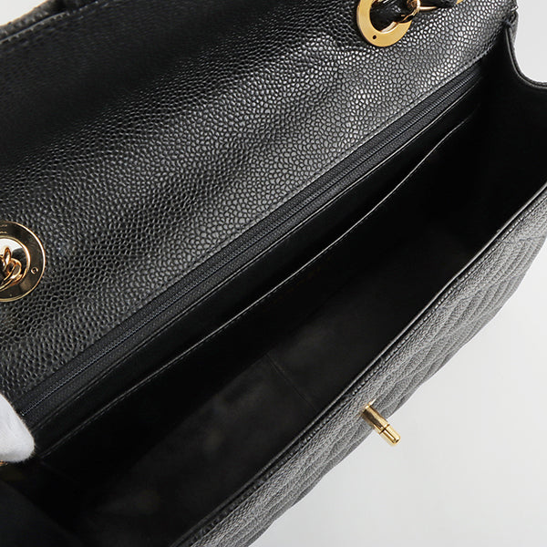 Chanel 2003 Made Caviar Skin Classic Flap Chain Bag Jumbo Black