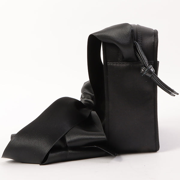 Chanel Around 2005 Made Silk Satin Cc Mark Plate Ribbon Shoulder Bag Black