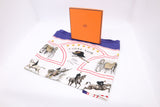 Hermes "Cadre Noir" Carre 90 in White and Blue Silk