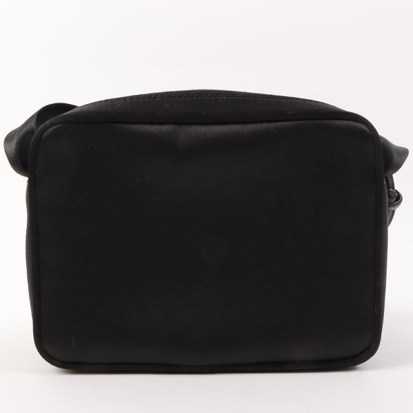 Chanel Around 2005 Made Silk Satin Cc Mark Plate Ribbon Shoulder Bag Black