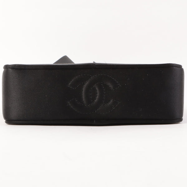 Chanel Around 2005 Made Silk Satin Cc Mark Plate Ribbon Shoulder Bag Black