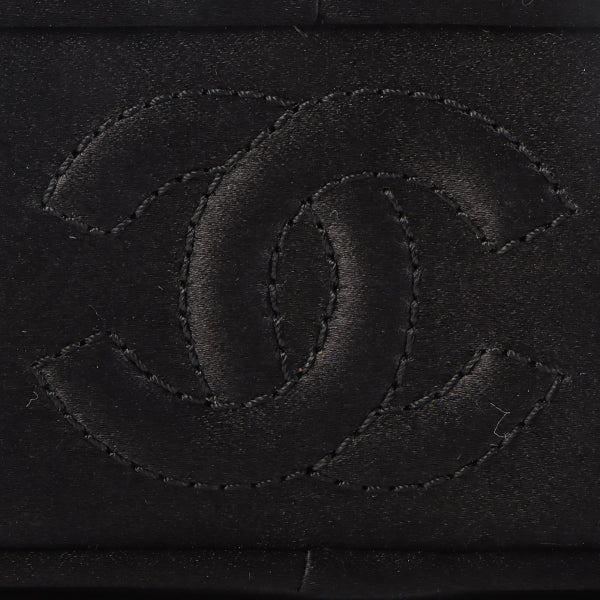 Chanel Around 2005 Made Silk Satin Cc Mark Plate Ribbon Shoulder Bag Black