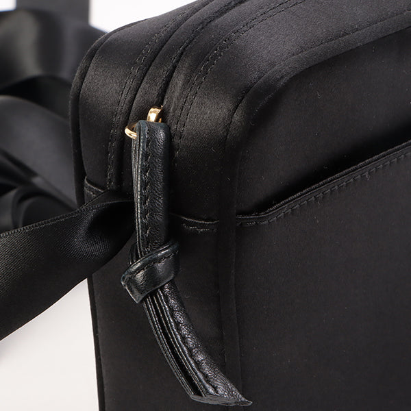 Chanel Around 2005 Made Silk Satin Cc Mark Plate Ribbon Shoulder Bag Black