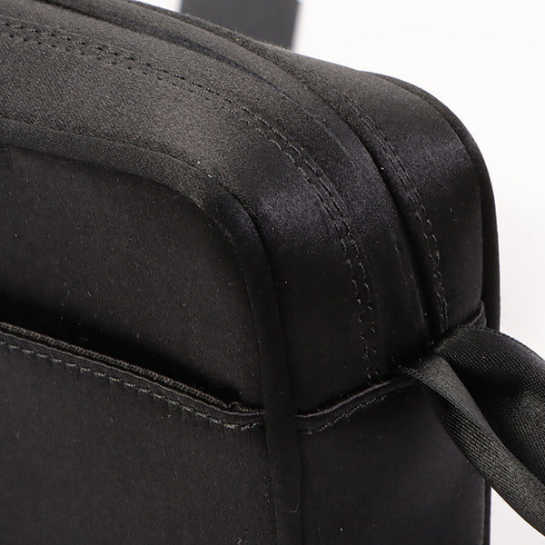 Chanel Around 2005 Made Silk Satin Cc Mark Plate Ribbon Shoulder Bag Black