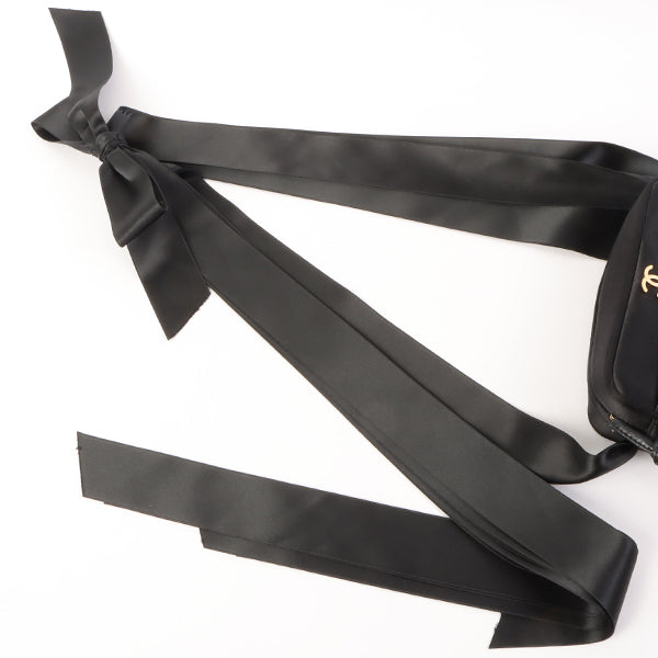 Chanel Around 2005 Made Silk Satin Cc Mark Plate Ribbon Shoulder Bag Black