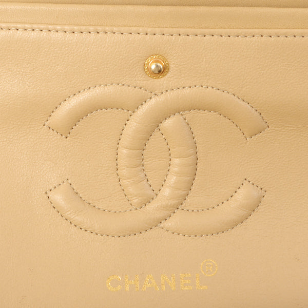 Chanel Around 1992 Made Classic Flap Chain Bag 25Cm Beige