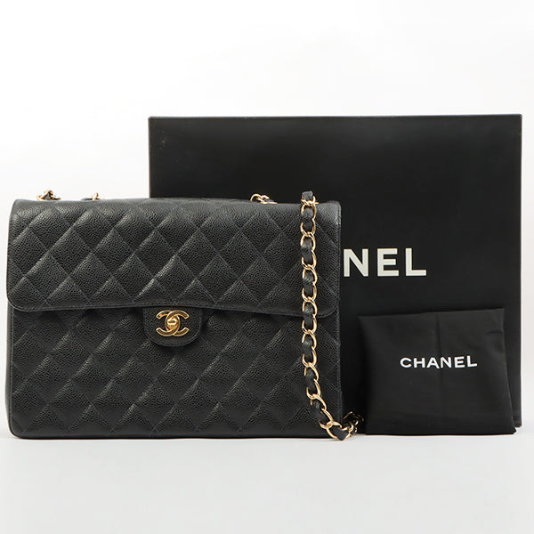 Chanel 2003 Made Caviar Skin Classic Flap Chain Bag Jumbo Black