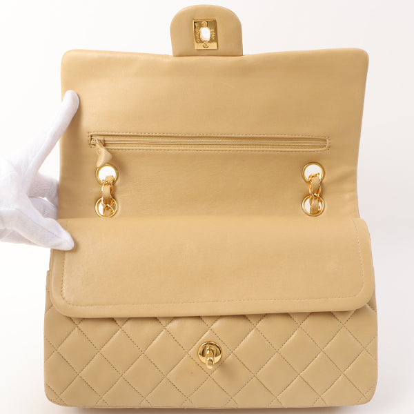 Chanel Around 1992 Made Classic Flap Chain Bag 25Cm Beige