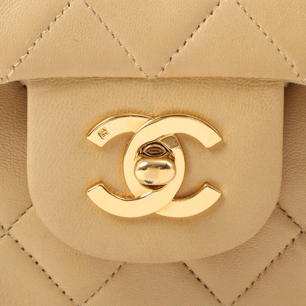 Chanel Around 1992 Made Classic Flap Chain Bag 25Cm Beige