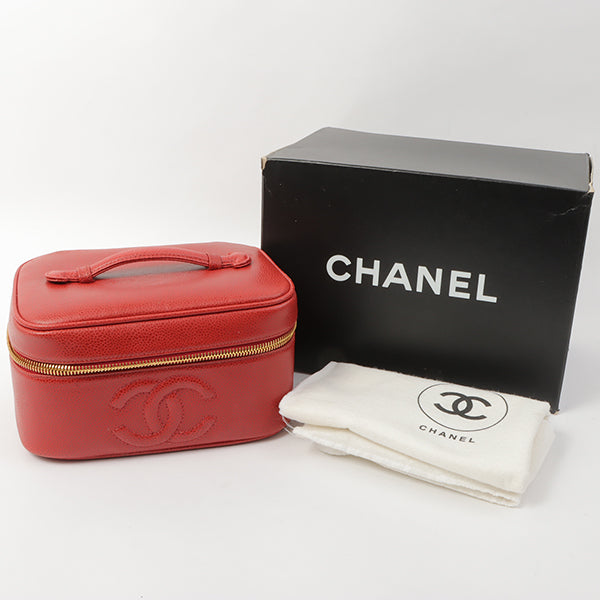 Chanel Around 1995 Made Caviar Skin Cc Mark Stitch Vanity Red