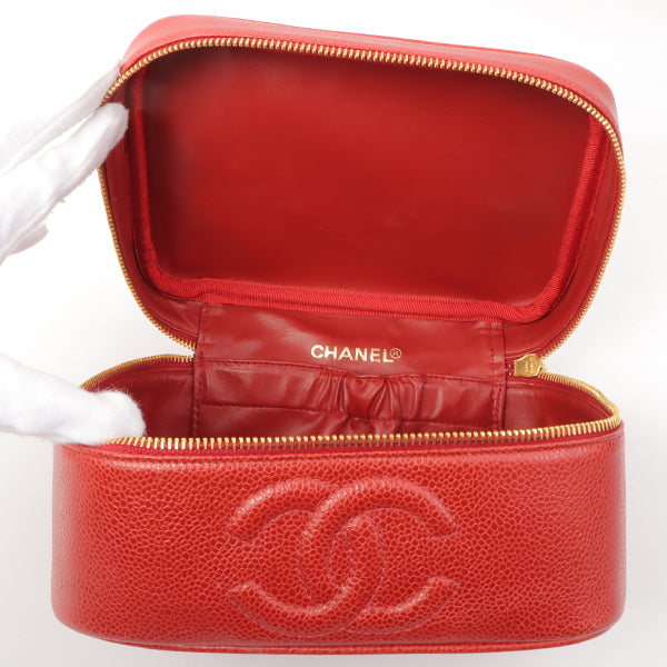 Chanel Around 1995 Made Caviar Skin Cc Mark Stitch Vanity Red