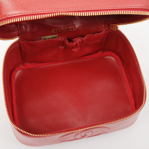 Chanel Around 1995 Made Caviar Skin Cc Mark Stitch Vanity Red