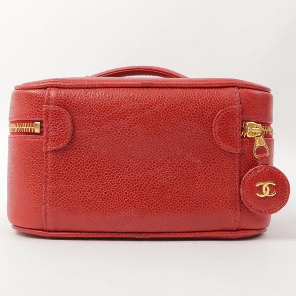 Chanel Around 1995 Made Caviar Skin Cc Mark Stitch Vanity Red