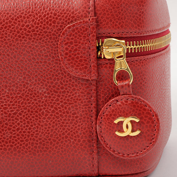 Chanel Around 1995 Made Caviar Skin Cc Mark Stitch Vanity Red