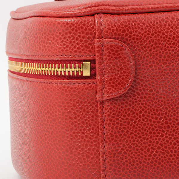 Chanel Around 1995 Made Caviar Skin Cc Mark Stitch Vanity Red
