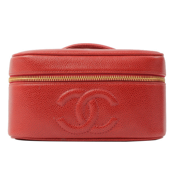 Chanel Around 1995 Made Caviar Skin Cc Mark Stitch Vanity Red