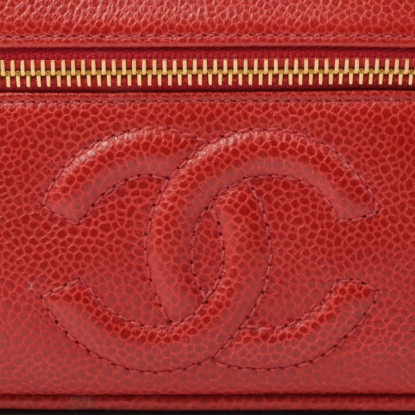 Chanel Around 1995 Made Caviar Skin Cc Mark Stitch Vanity Red