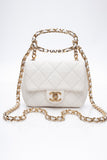 CHANEL White Metal Quilted Lambskin Leather Mini Top Handle Square Flap Bag