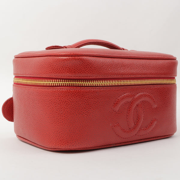 Chanel Around 1995 Made Caviar Skin Cc Mark Stitch Vanity Red