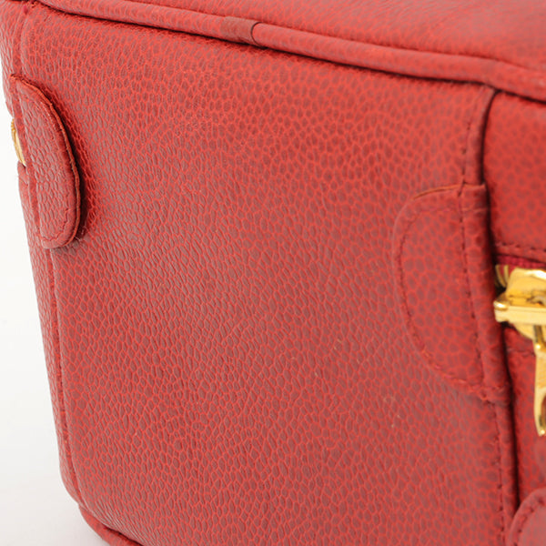 Chanel Around 1995 Made Caviar Skin Cc Mark Stitch Vanity Red