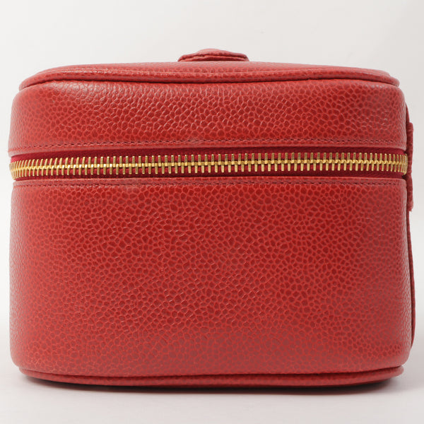 Chanel Around 1995 Made Caviar Skin Cc Mark Stitch Vanity Red