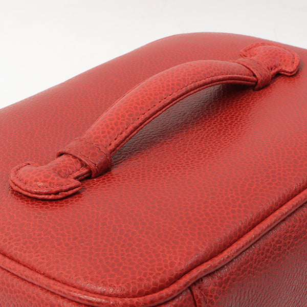 Chanel Around 1995 Made Caviar Skin Cc Mark Stitch Vanity Red