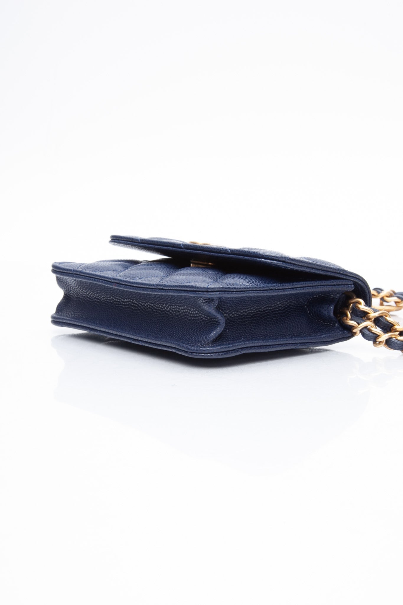 CHANEL Navy Quilted Caviar Twist Your Buttons Coin Purse with Chain Crossbody Bag