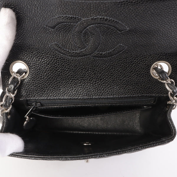 Chanel Around 2005 Made Caviar Skin Classic Flap Chain Bag Mini Black
