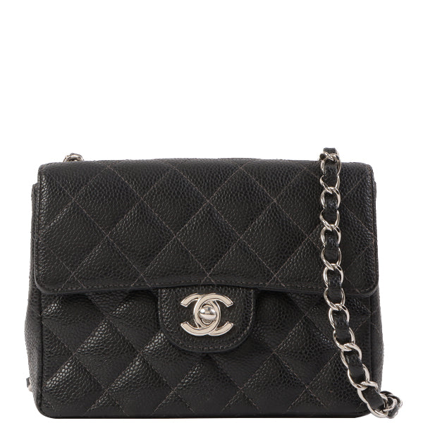 Chanel Around 2005 Made Caviar Skin Classic Flap Chain Bag Mini Black
