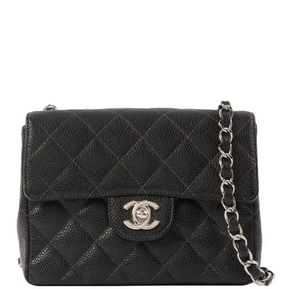 Chanel Around 2005 Made Caviar Skin Classic Flap Chain Bag Mini Black