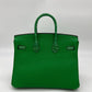 Luxury Hermes Birkin 25 Shiny Crocodile and Togo Vert Bambou Palladium Hardware