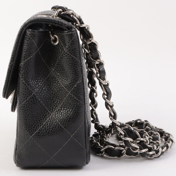 Chanel Around 2005 Made Caviar Skin Classic Flap Chain Bag Mini Black