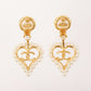 CHANEL 1993 Made Pearl Heart Cc Mark Cutout Swing Earrings