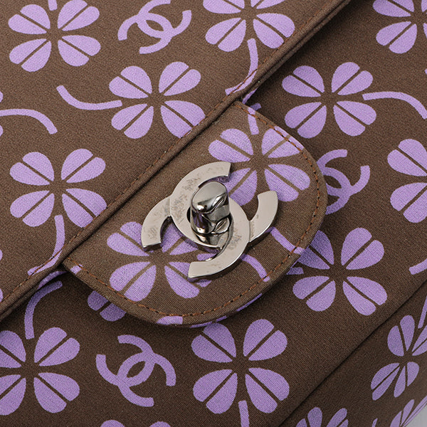 Chanel Around 2000 Made Clover Design Print Turn-Lock Chain Bag Brown/Purple